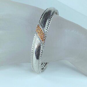 JR8828 Judith Ripka Sterling 925 Orange Sapphire Hinged Cuff 7" 42g